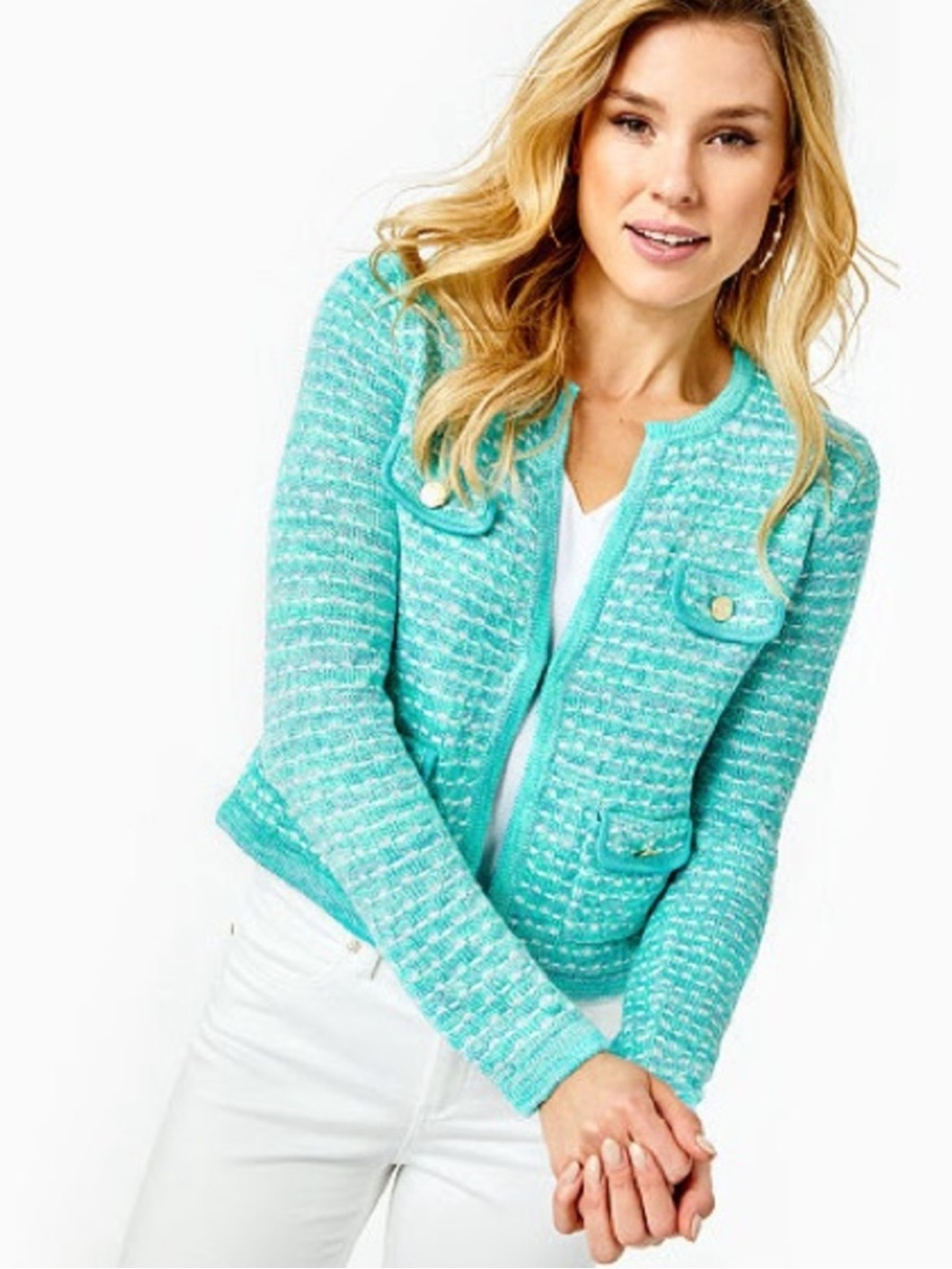 Lilly Pulitzer Kienna Cardigan blue horizon metallic marl lady jacket XS